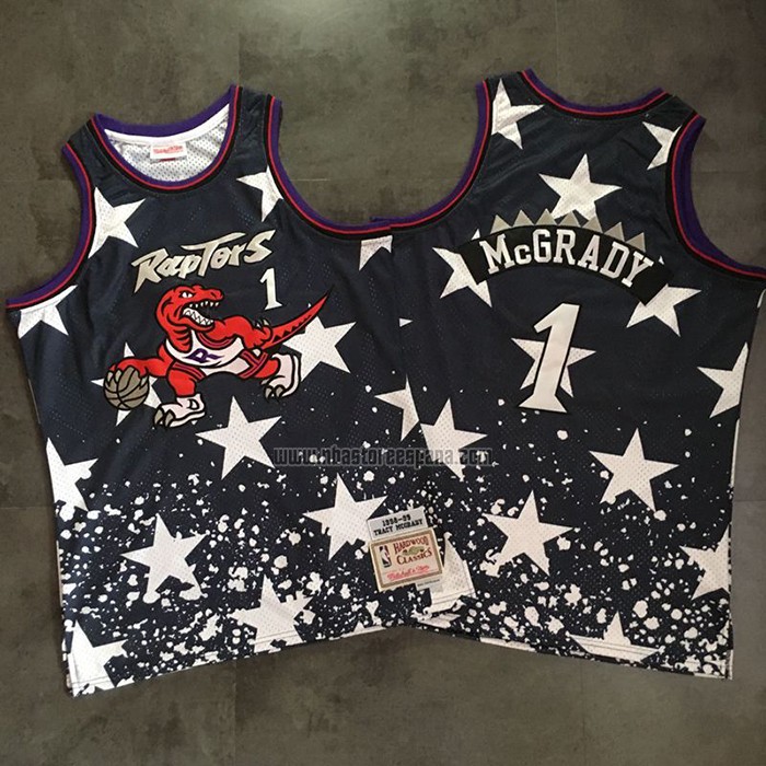Camiseta Toronto Raptors Tracy McGrady NO 1 Independence Day Mitchell & Ness Negro